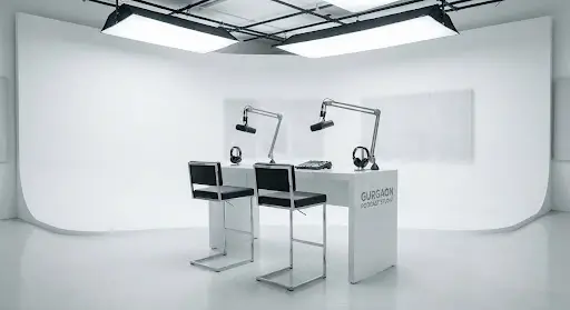 Minimal White Cyc podcast set at Shutterdeck Gurugram
