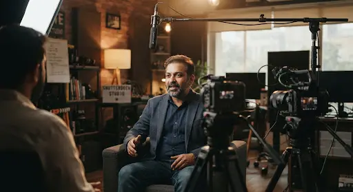 Interviews at a video shoot studio in Gurugram